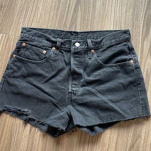 501 Original High Rise Black Cut-Off Denim Shorts